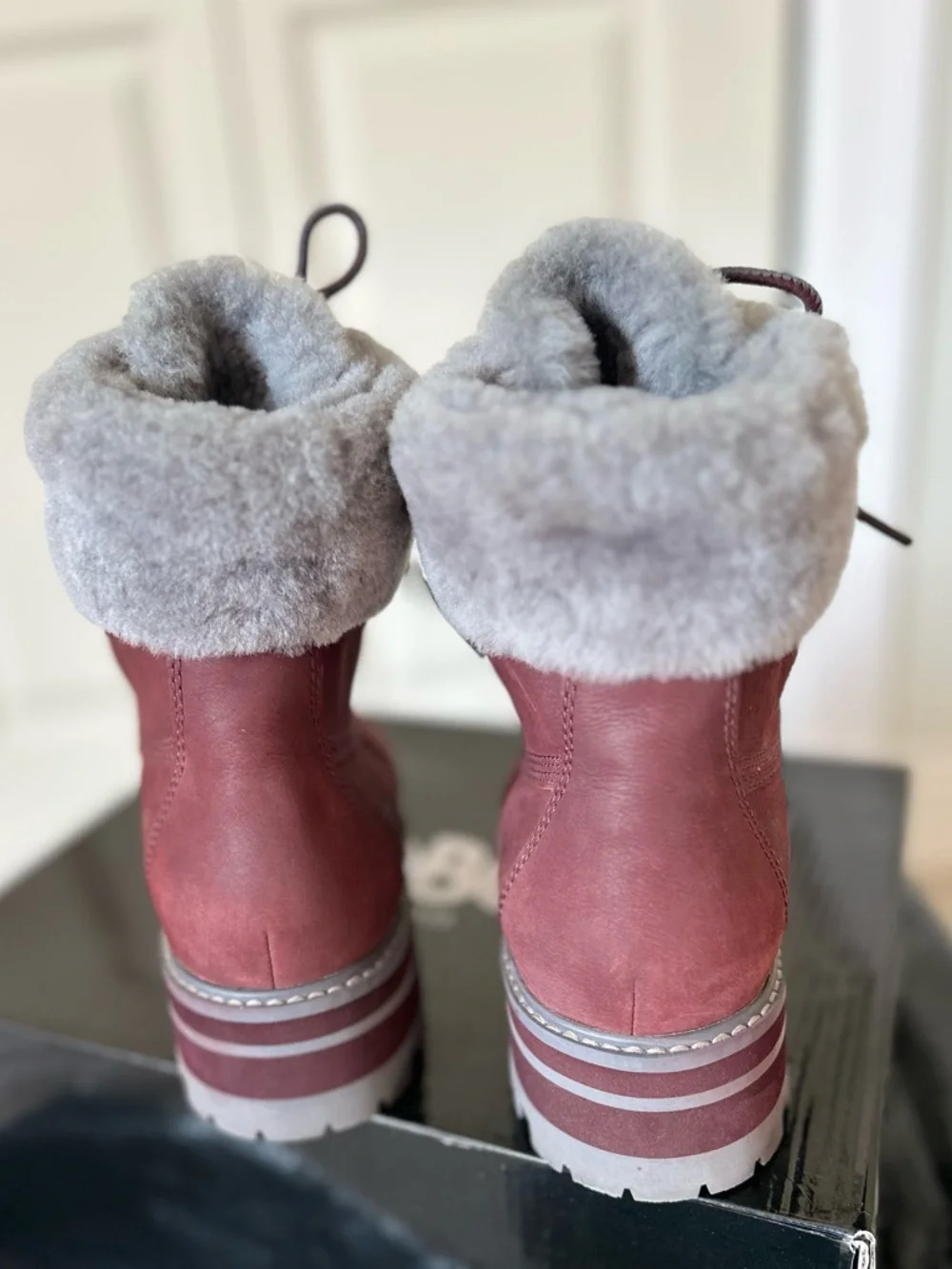 Timberland Burgundy Lace-Up Faux-Fur Cuff Winter Boots - Picture 3 of 5